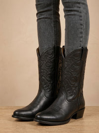 Geborduurde halfhoge cowboylaarzen met blokhak voor dames