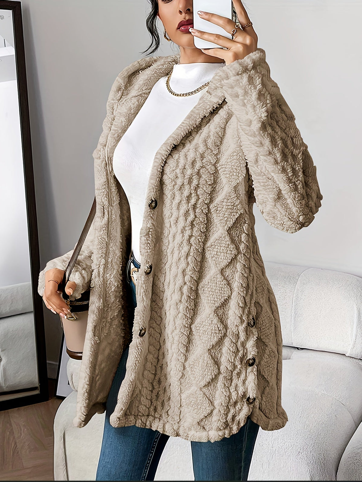 Gebreid damesvest met capuchon in casual stijl