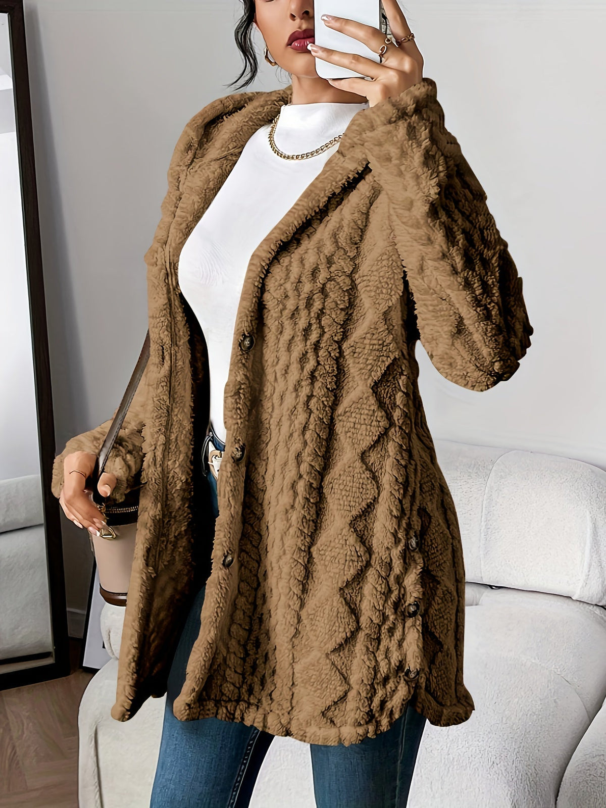 Gebreid damesvest met capuchon in casual stijl