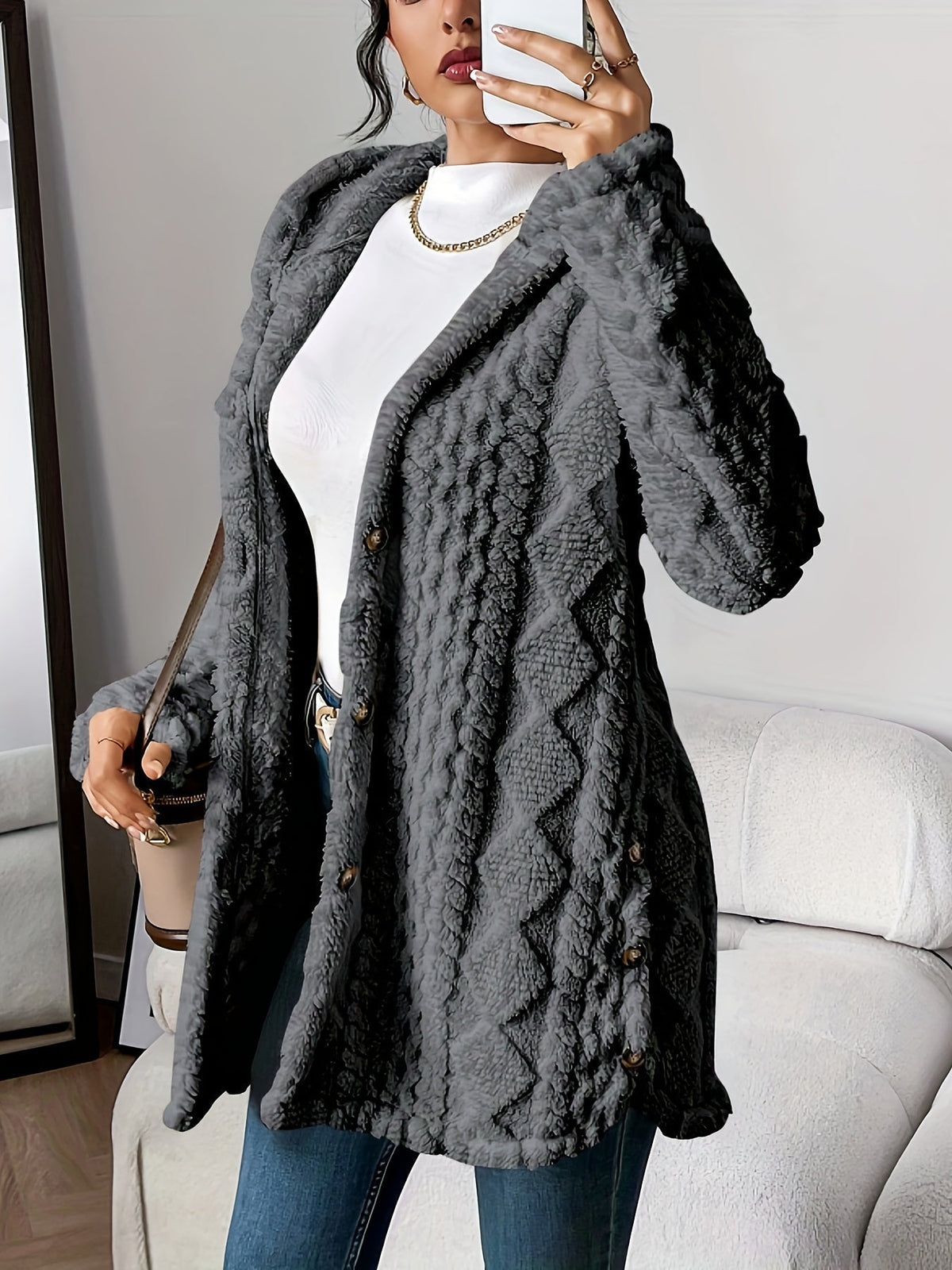 Gebreid damesvest met capuchon in casual stijl