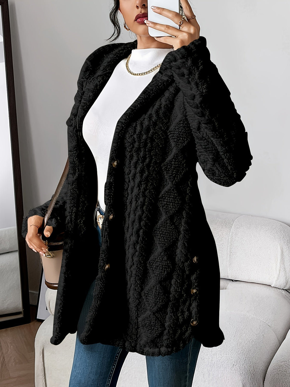 Gebreid damesvest met capuchon in casual stijl