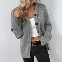 Gebreid damesvest met capuchon, knopen en lange mouwen - Relaxed fit