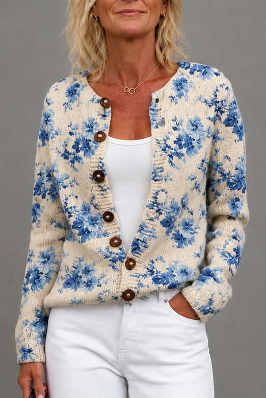 Gebreid vest met bloemenprint