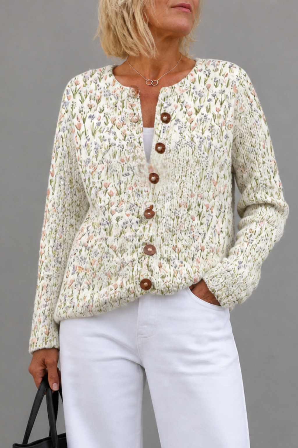 Gebreid vest met bloemenprint