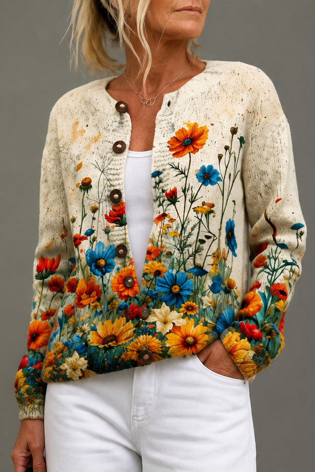 Gebreid vest met bloemenprint