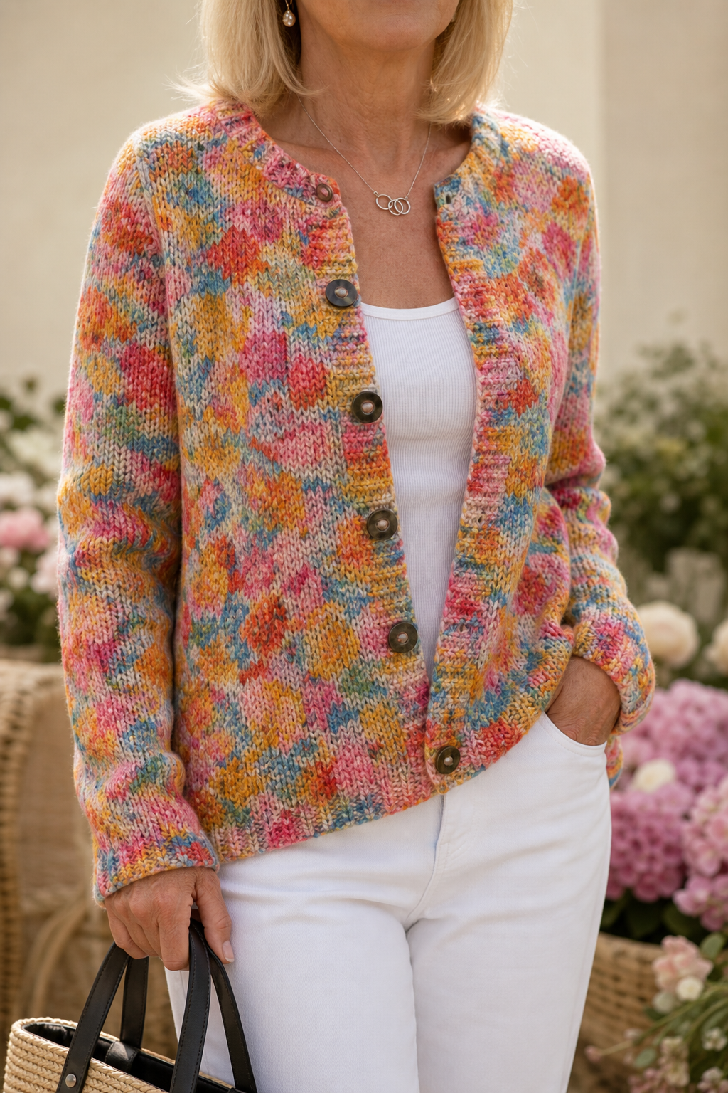 Gebreid vest met bloemenprint