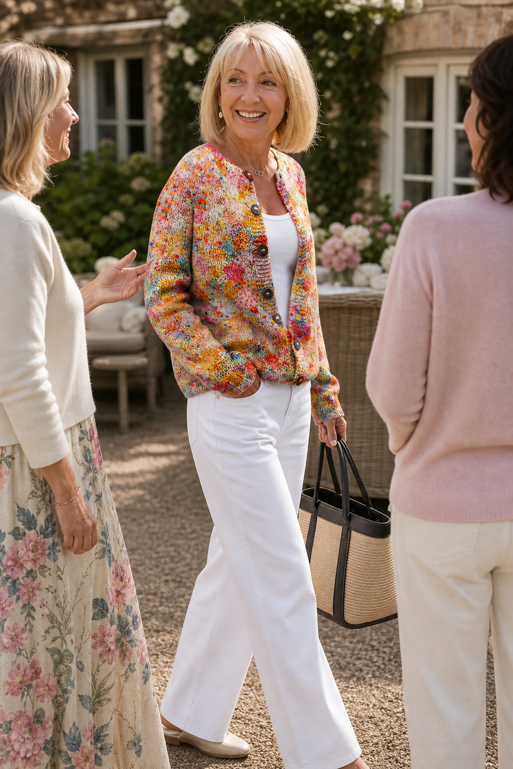 Gebreid vest met bloemenprint