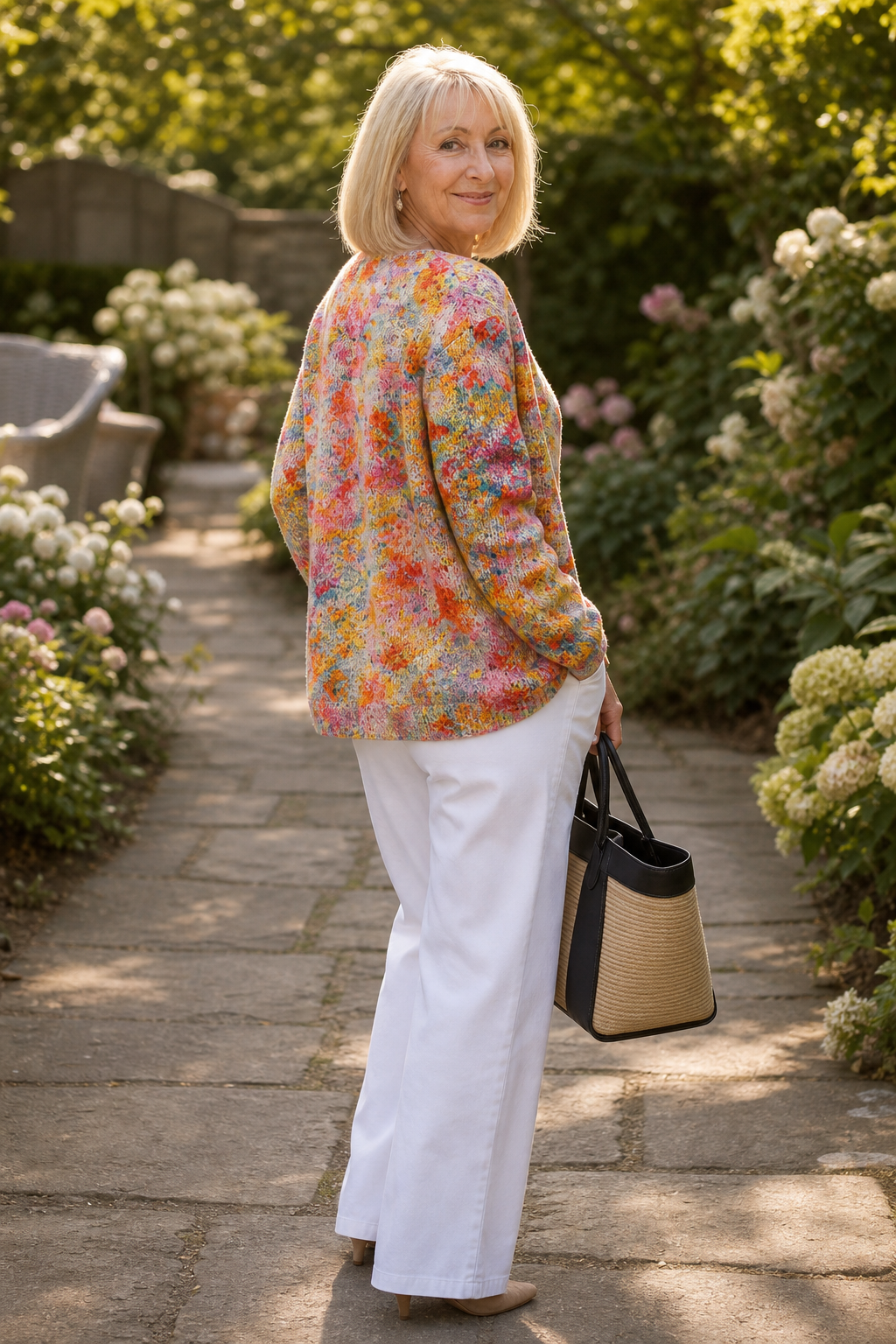 Gebreid vest met bloemenprint