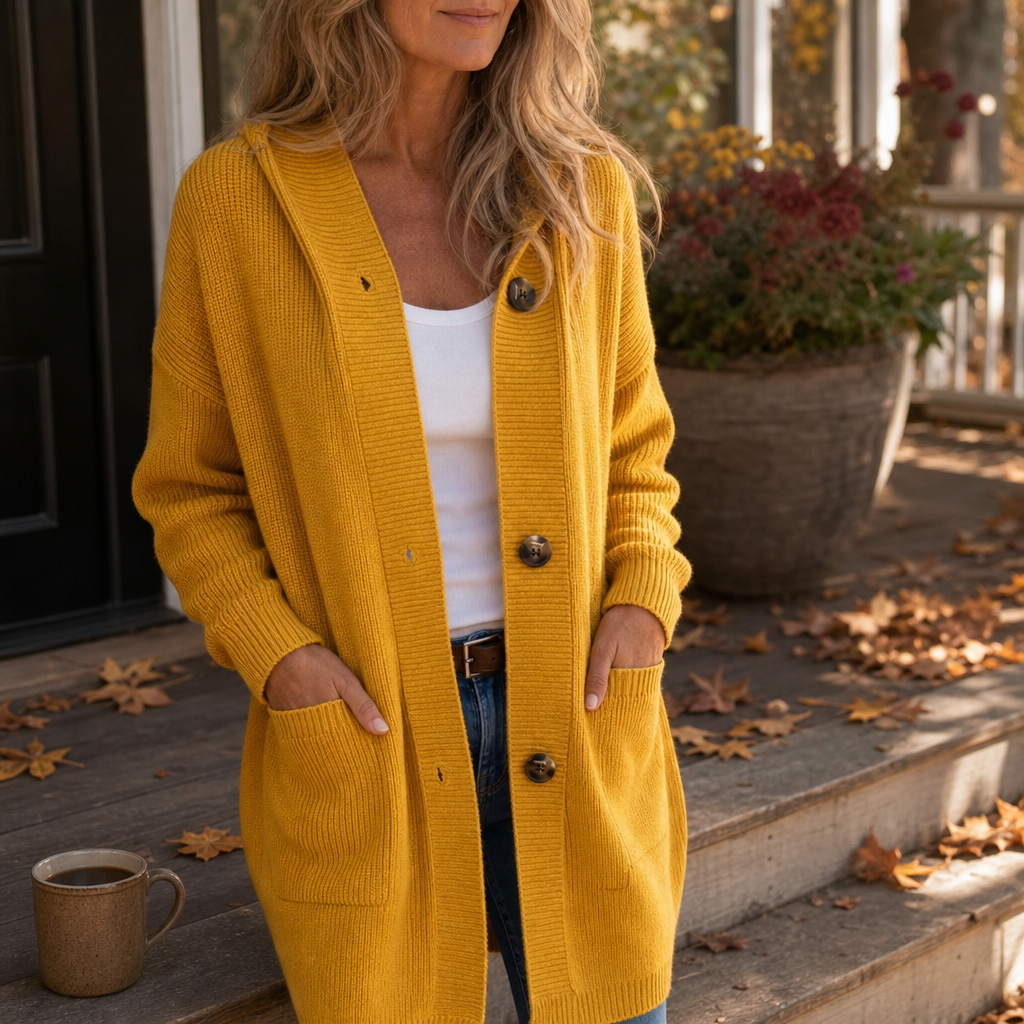 Gebreid vest met capuchon en knoopsluiting