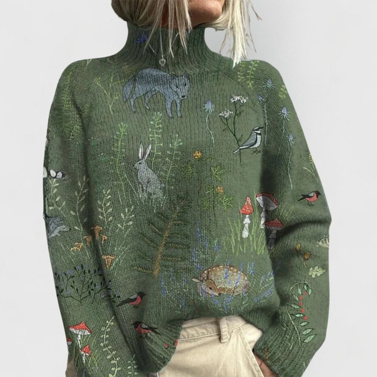Gebreide damescoltrui met bloemenprint en relaxte pasvorm