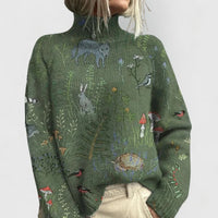 Gebreide damescoltrui met bloemenprint en relaxte pasvorm