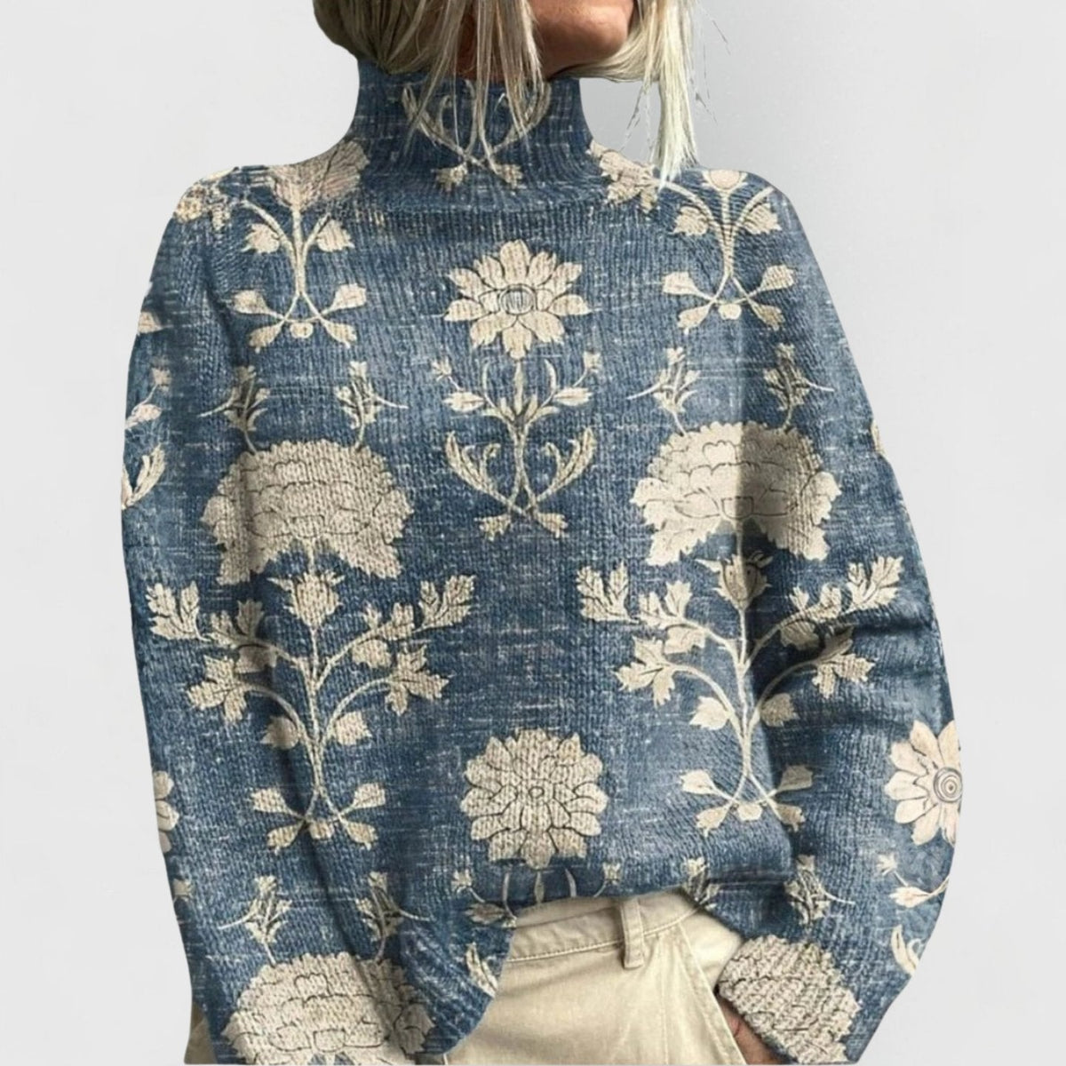 Gebreide damescoltrui met bloemenprint en relaxte pasvorm
