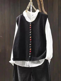 Gebreide mouwloze damesgilet met knoopsluiting en relaxte pasvorm