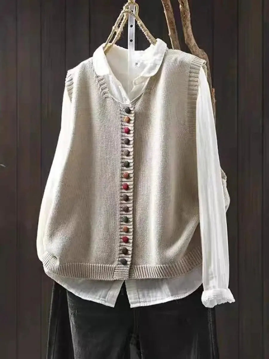 Gebreide mouwloze damesgilet met knoopsluiting en relaxte pasvorm