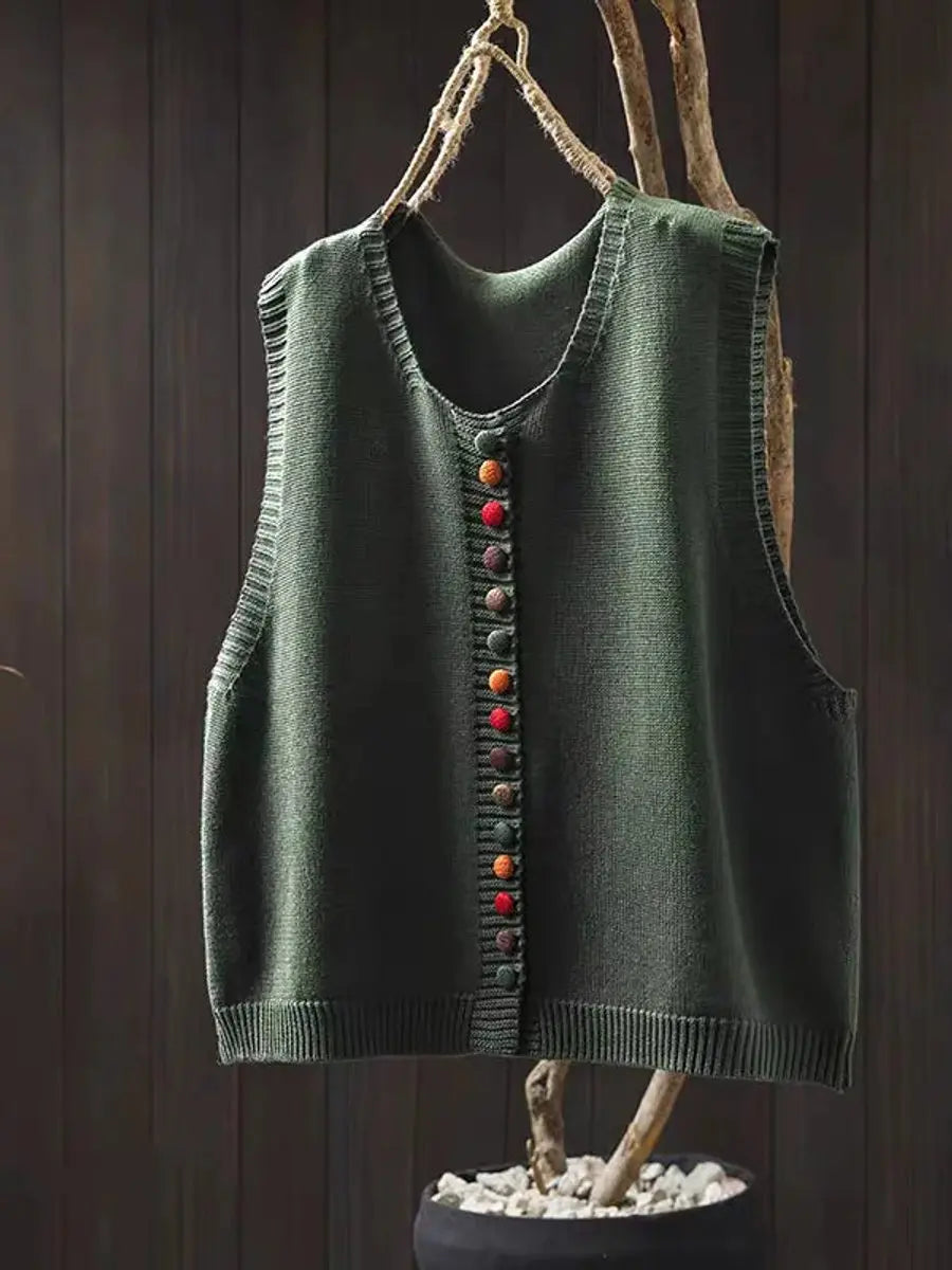 Gebreide mouwloze damesgilet met knoopsluiting en relaxte pasvorm