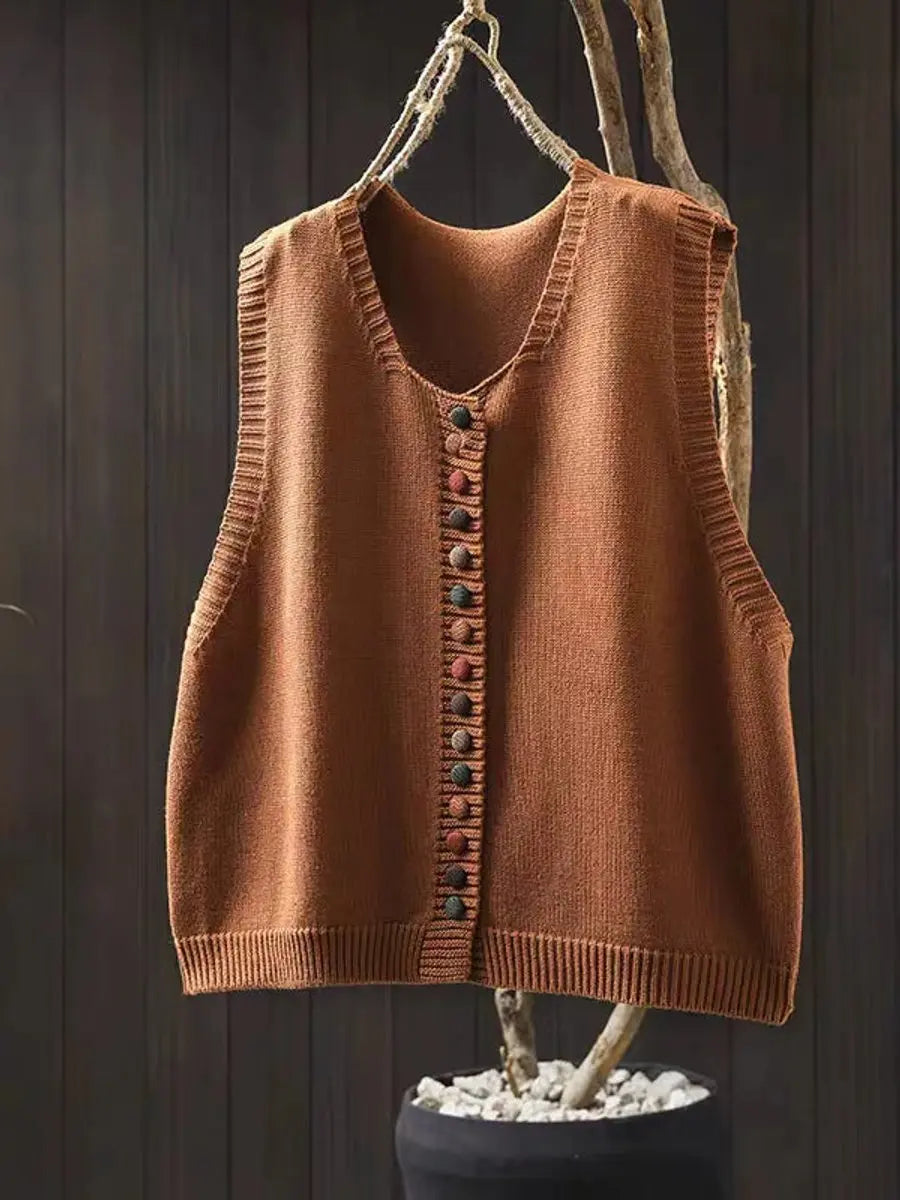 Gebreide mouwloze damesgilet met knoopsluiting en relaxte pasvorm