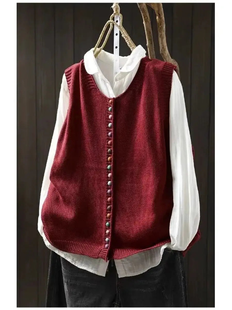 Gebreide mouwloze damesgilet met knoopsluiting en relaxte pasvorm