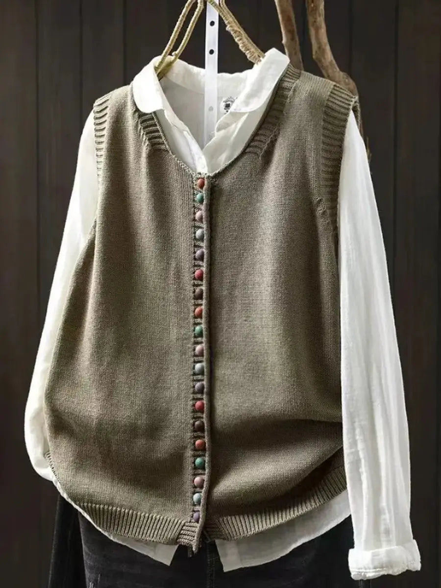 Gebreide mouwloze damesgilet met knoopsluiting en relaxte pasvorm