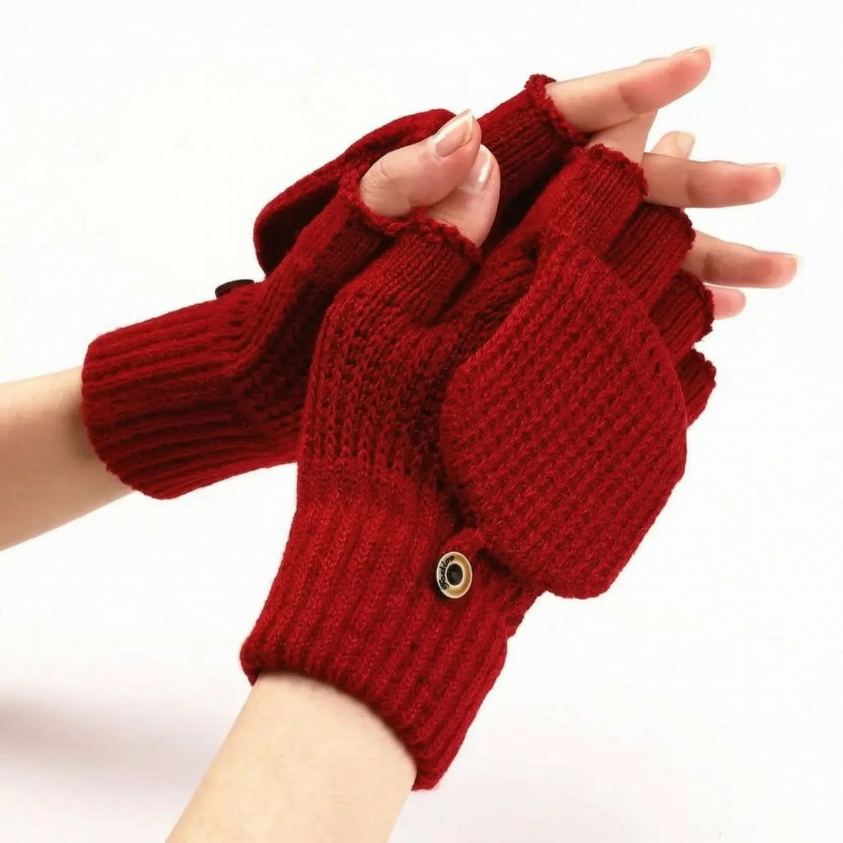 Gebreide winterwanten met afneembare flap