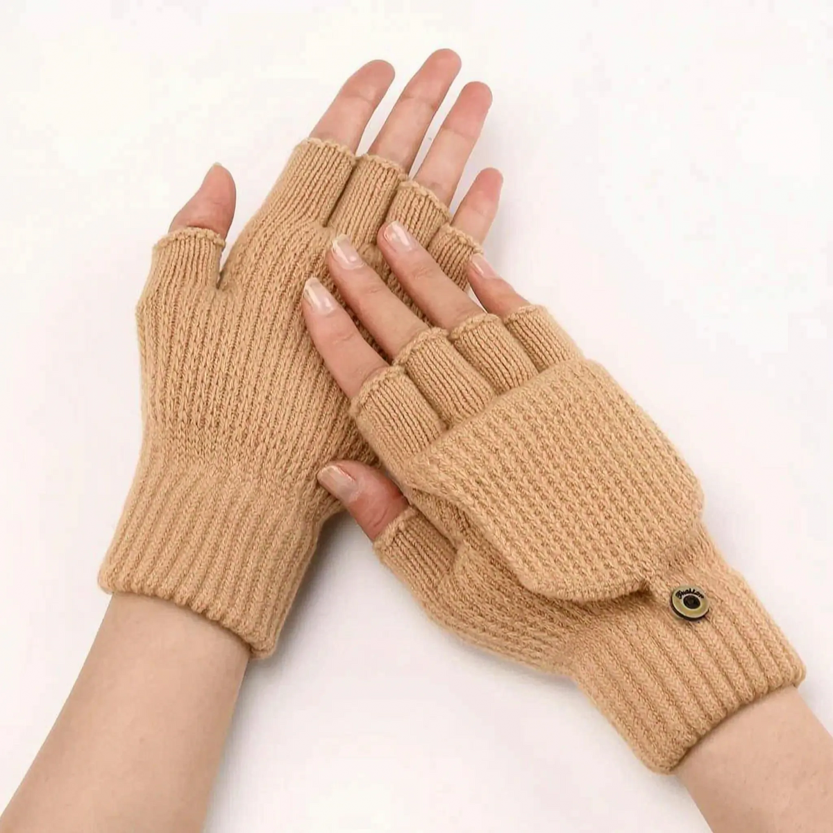 Gebreide winterwanten met afneembare flap