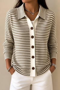 Gestreepte gebreide cardigan met open voorkant