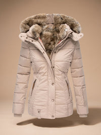 Gewatteerde dames puffer winterjas met capuchon van imitatiebont