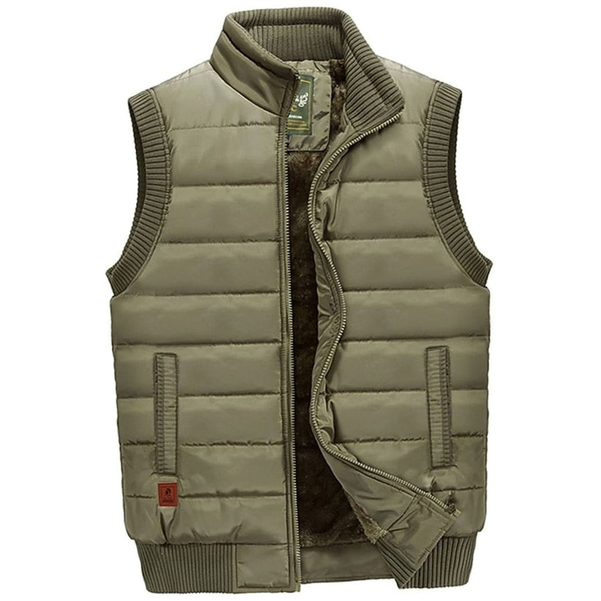 Gewatteerde herenbodywarmer met fleecevoering en opstaande kraag