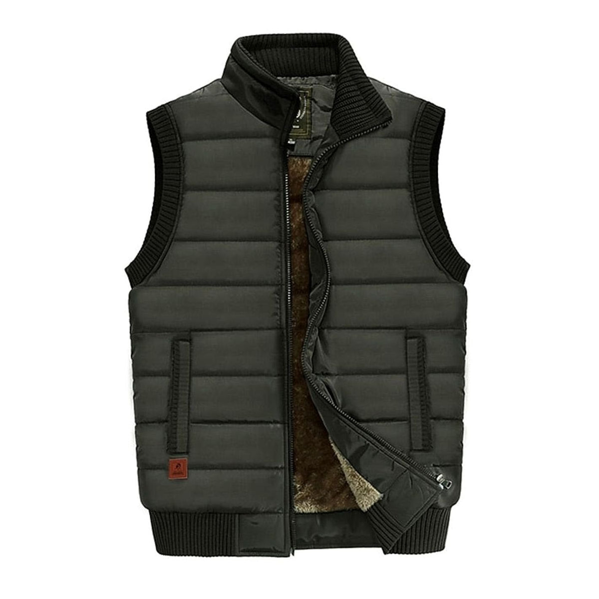 Gewatteerde herenbodywarmer met fleecevoering en opstaande kraag