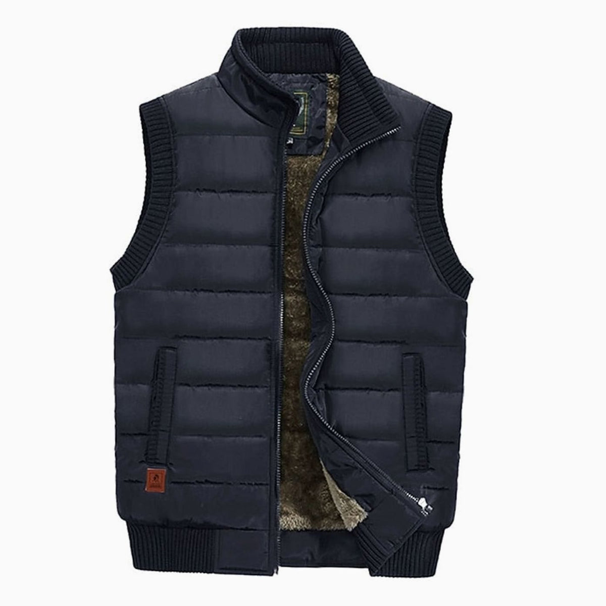 Gewatteerde herenbodywarmer met fleecevoering en opstaande kraag