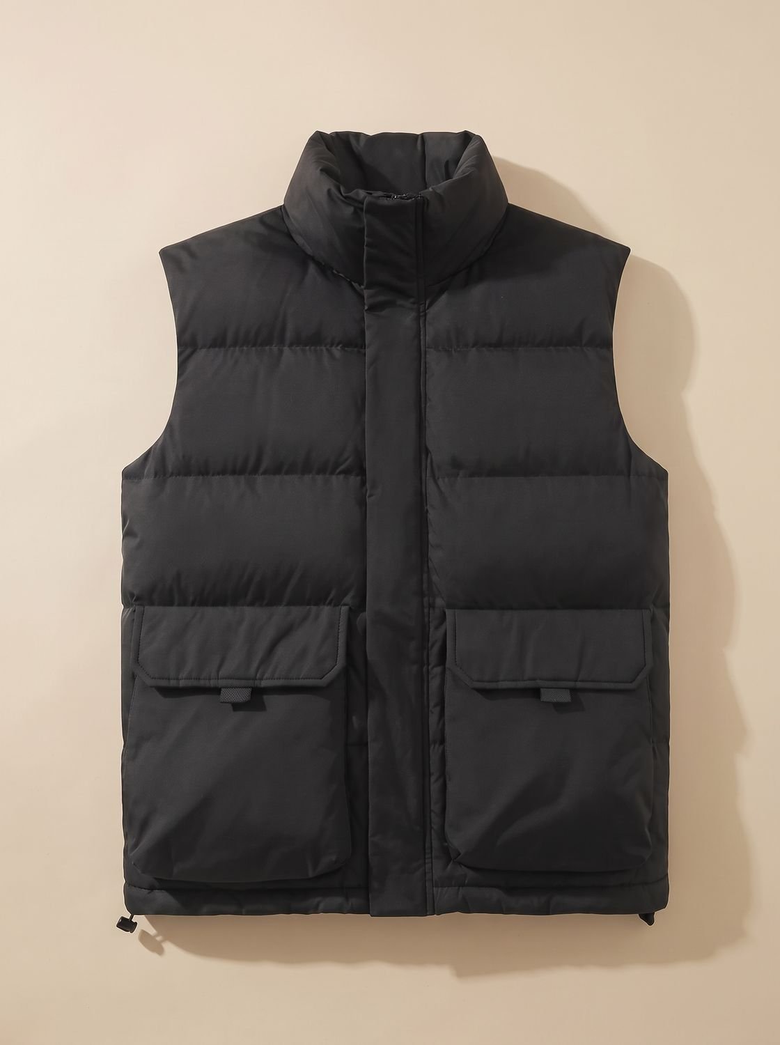 Gewatteerde puffer bodywarmer voor dames met opstaande kraag, ritssluiting en klepzakken