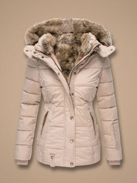 Gewatteerde puffer winterjas voor dames met capuchon van imitatiebont