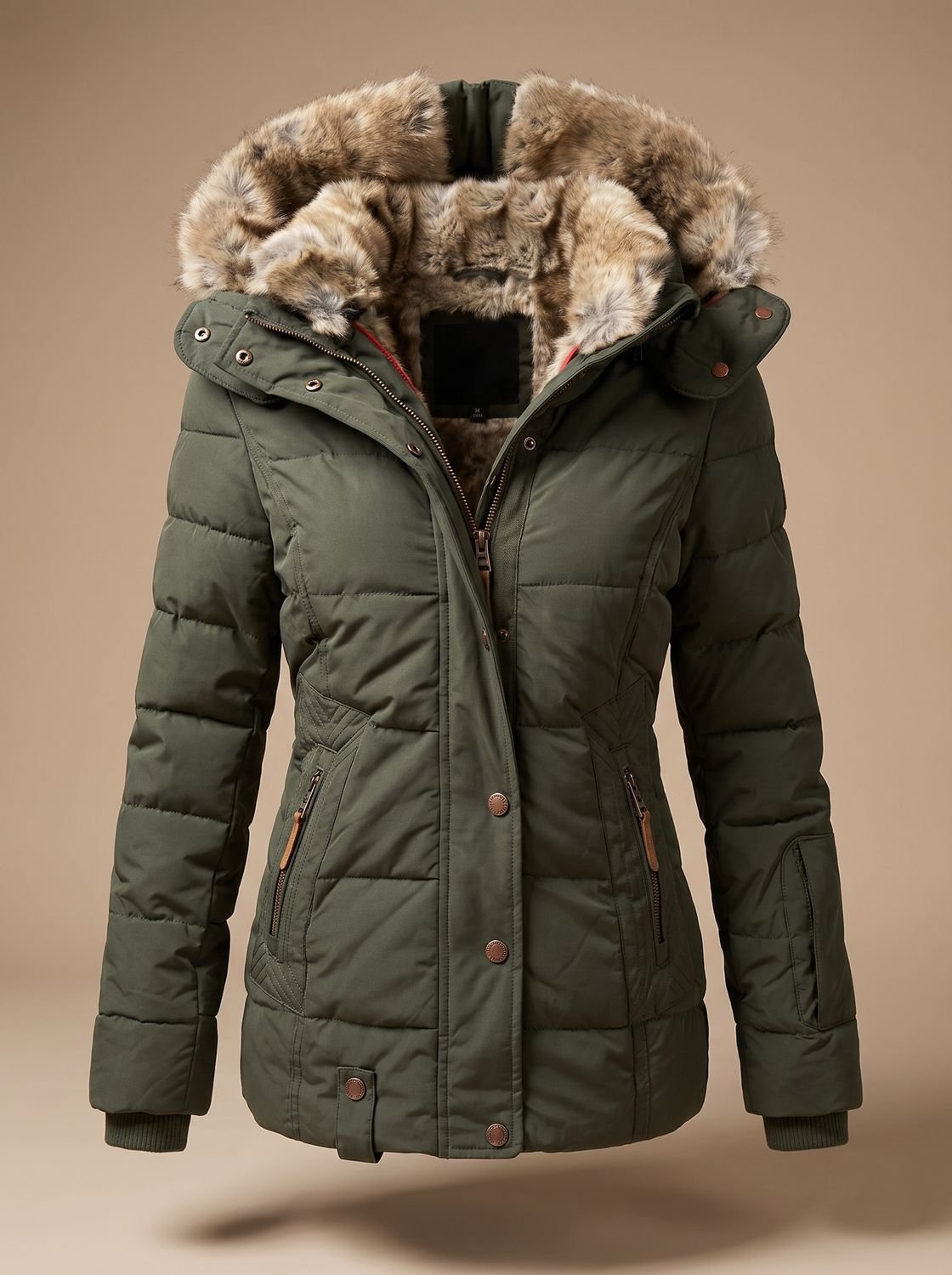 Gewatteerde puffer winterjas voor dames met capuchon van imitatiebont