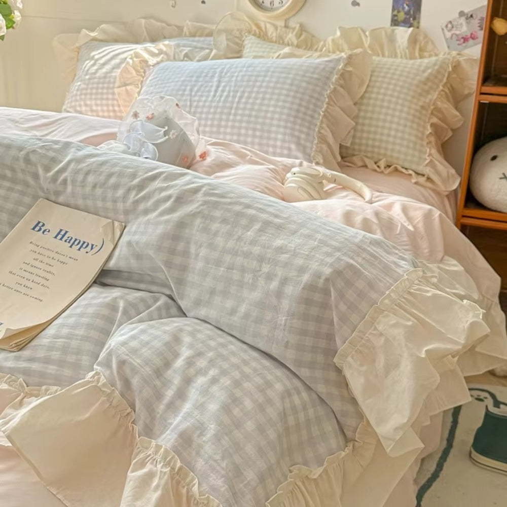 Gingham Ruit Rimpelrand Bedset
