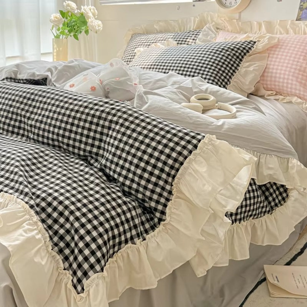 Gingham Ruit Rimpelrand Bedset