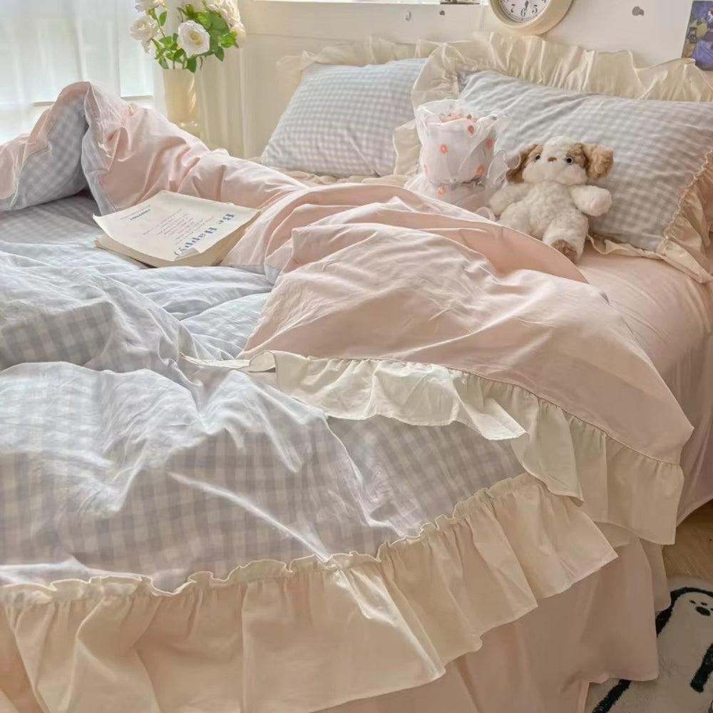 Gingham Ruit Rimpelrand Bedset