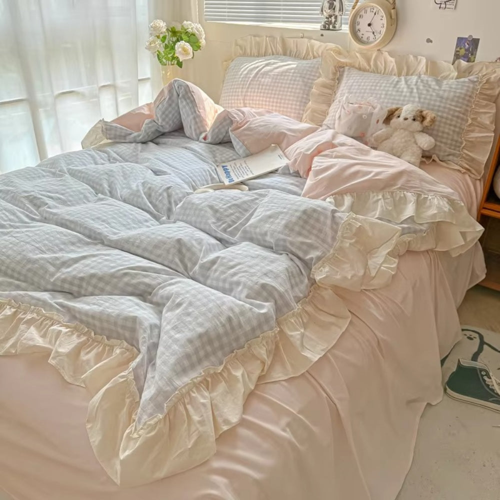 Gingham Ruit Rimpelrand Bedset