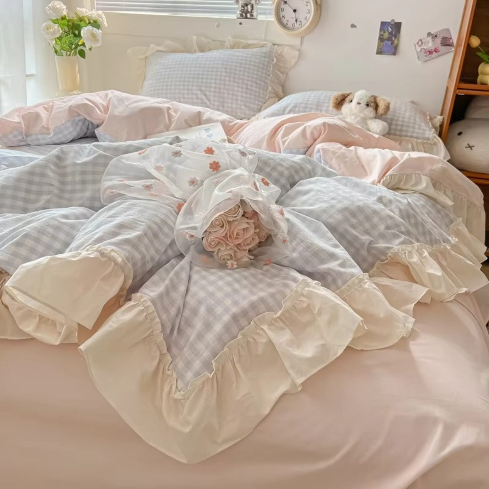 Gingham Ruit Rimpelrand Bedset