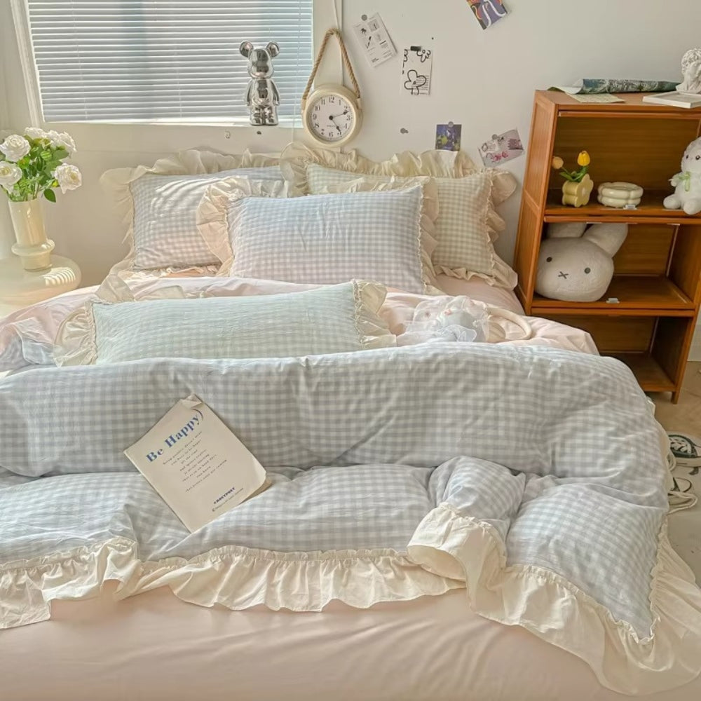 Gingham Ruit Rimpelrand Bedset