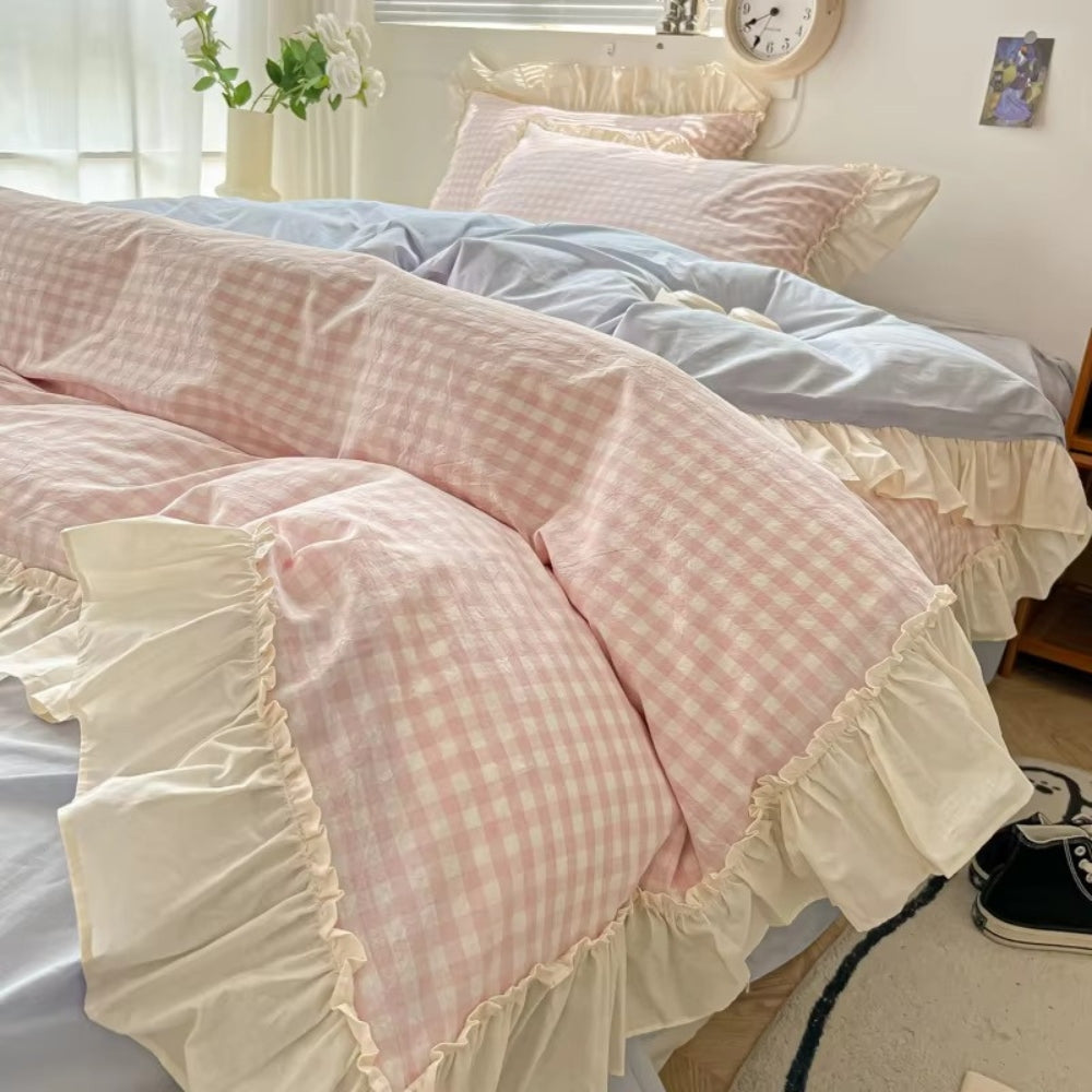 Gingham Ruit Rimpelrand Bedset