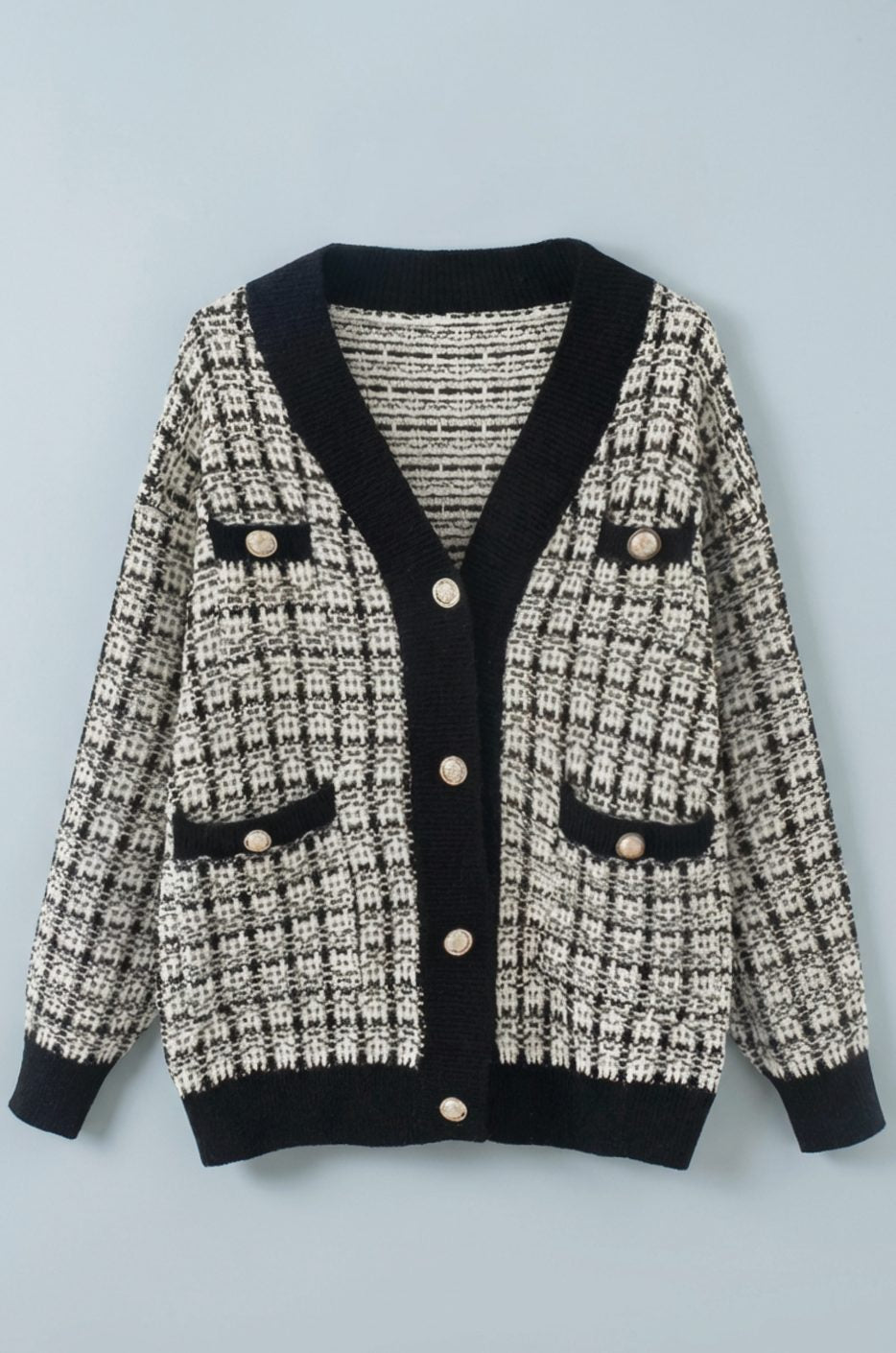 Grofgebreid tweed vest met V-hals en gouden knopen voor dames