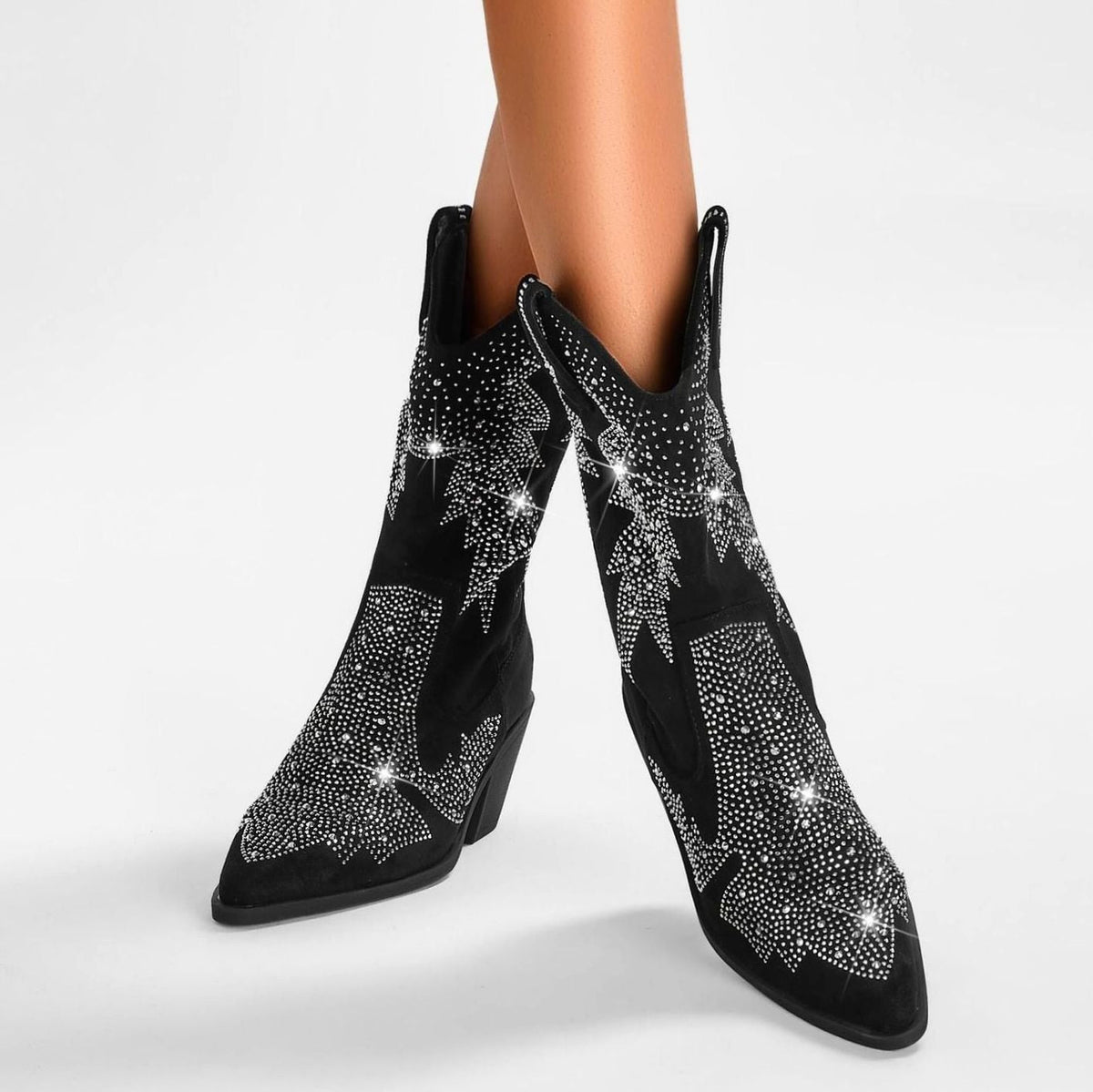 Halfhoge westernlaarzen met strass voor dames