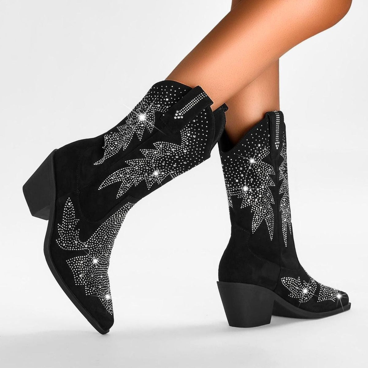 Halfhoge westernlaarzen met strass voor dames