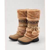 Halflange boho slouch-sneeuwlaarzen voor dames met rand van imitatiebont