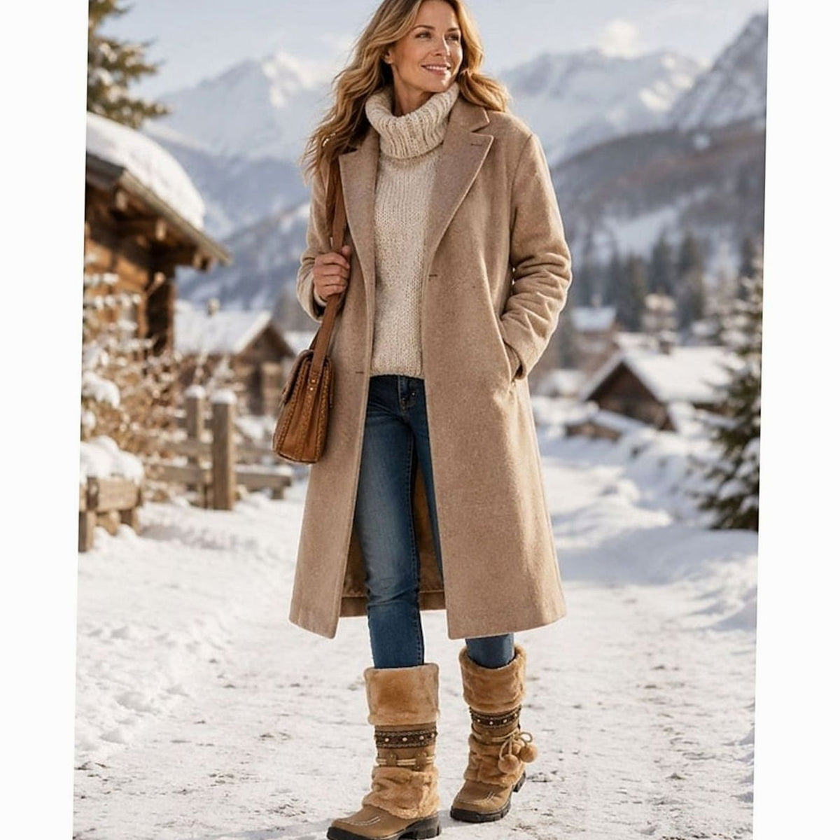 Halflange boho slouch-sneeuwlaarzen voor dames met rand van imitatiebont