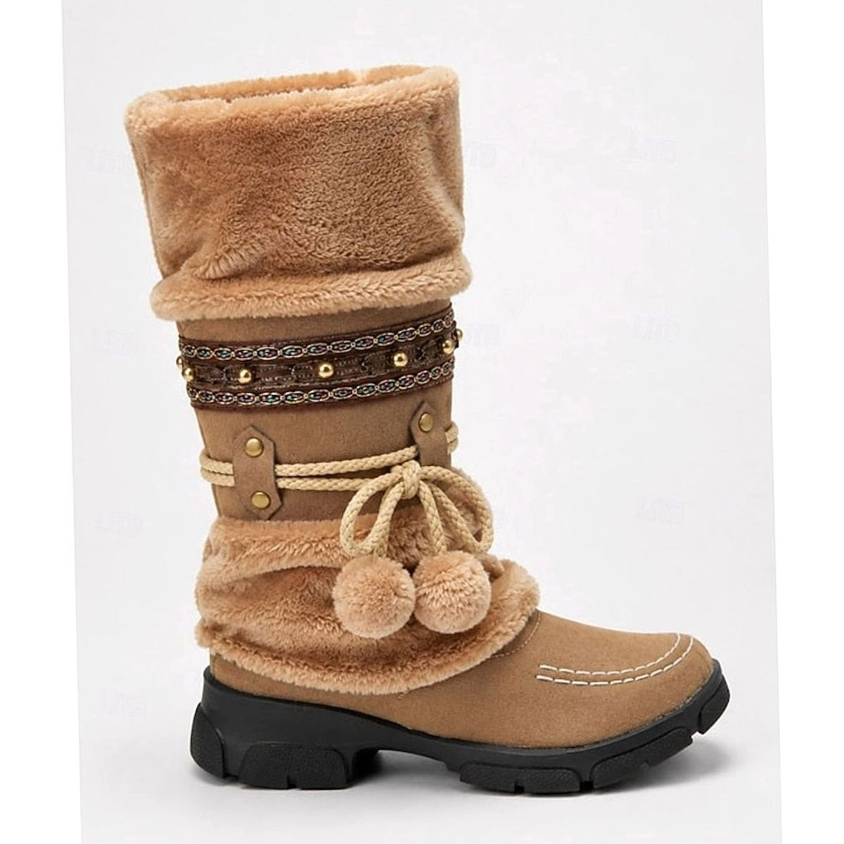 Halflange boho slouch-sneeuwlaarzen voor dames met rand van imitatiebont