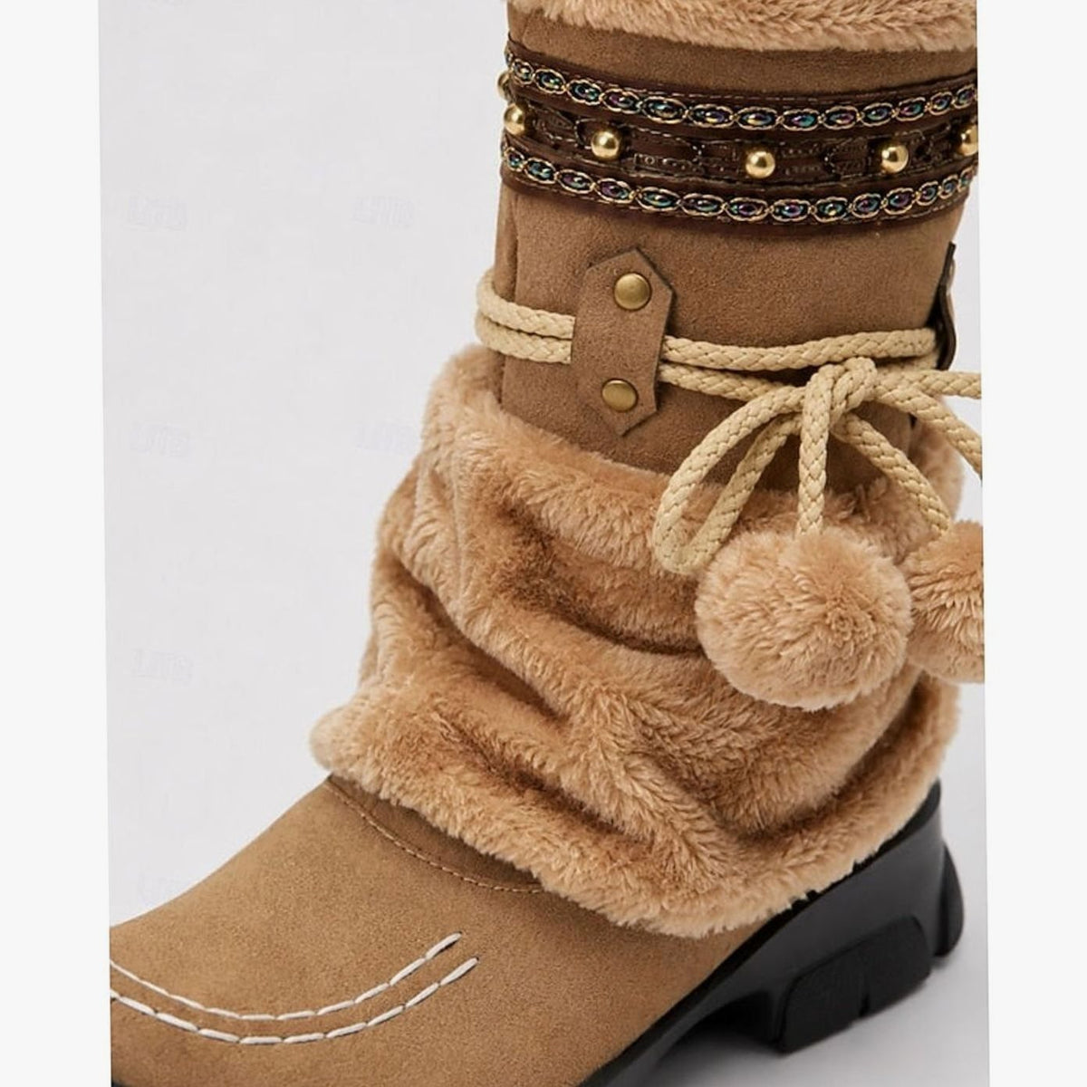 Halflange boho slouch-sneeuwlaarzen voor dames met rand van imitatiebont