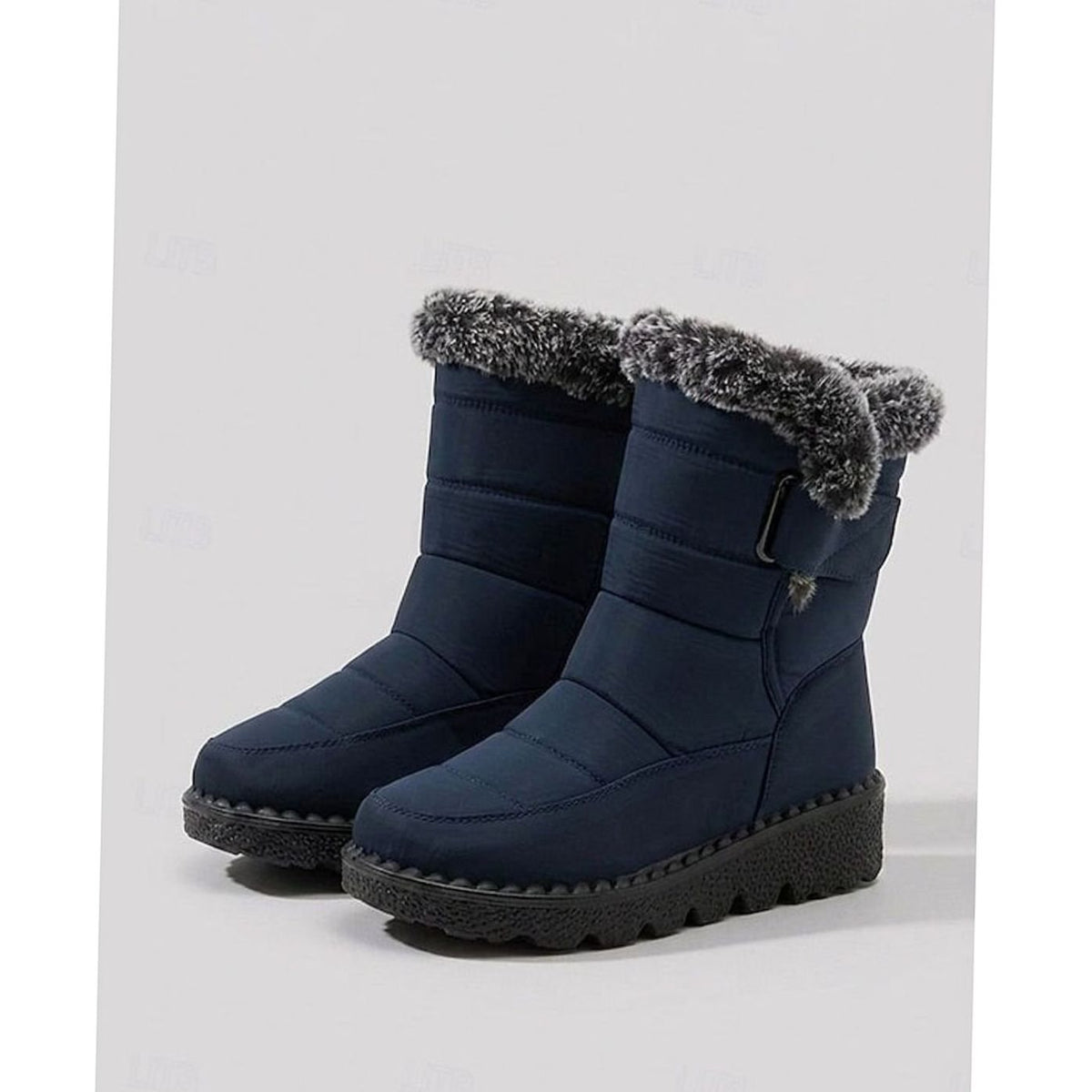 Halflange gewatteerde snowboots voor dames met imitatiebontrand