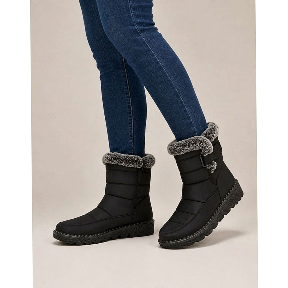 Halflange gewatteerde snowboots voor dames met imitatiebontrand