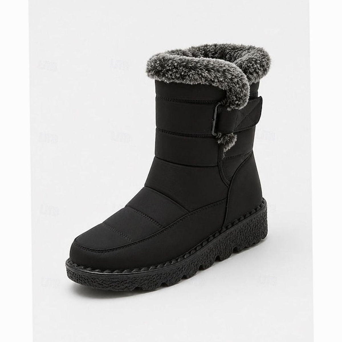 Halflange gewatteerde snowboots voor dames met imitatiebontrand