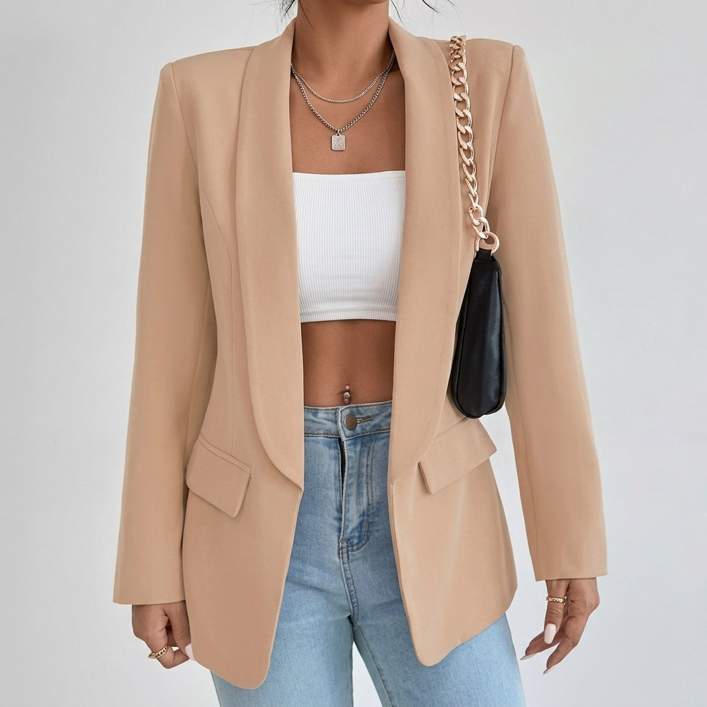 Halflange openvallende smart casual damesblazer met revers